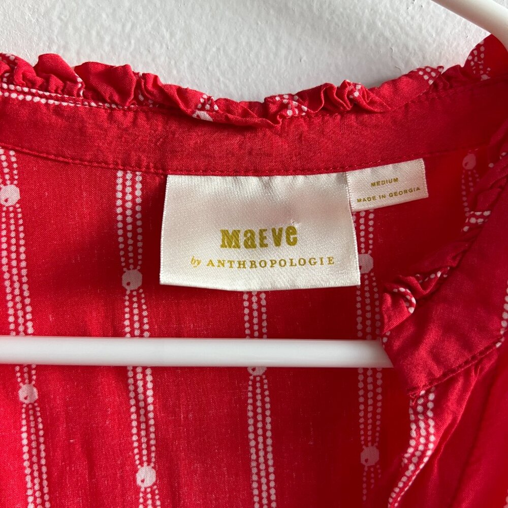 Maeve by Anthropologie Red Ruffle Wide Sleeve Top, Size Medium - Picture 4 of 6